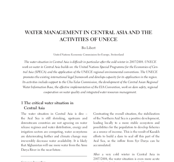 Water Management in Central Asia and the activities of UNECE,